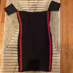 Off-the-shoulder Gucci stripe dress